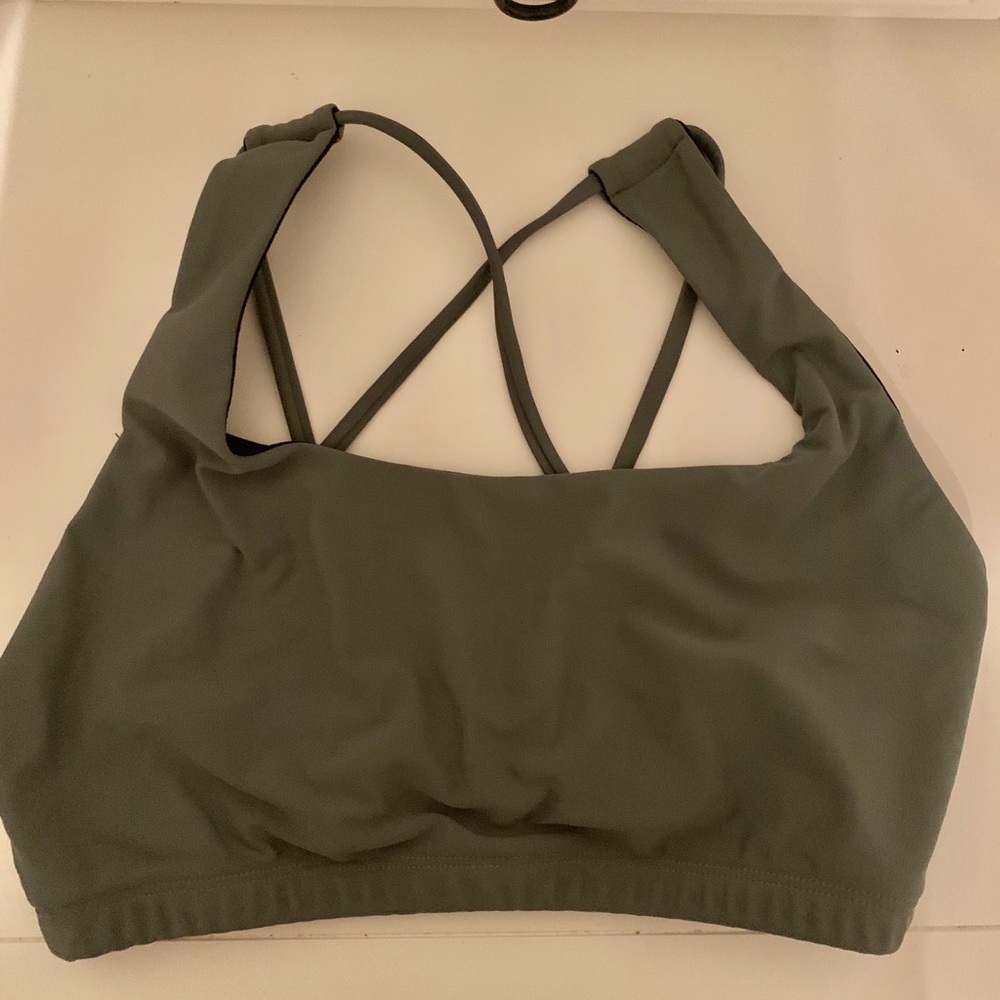 olive green criss cross sports bra